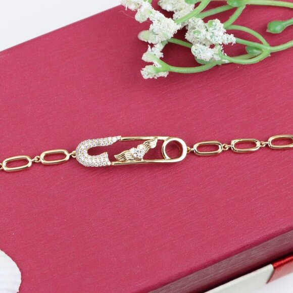 "Rose Gold Safety Pin Bracelet with Wing Detail, XPBL0781 - Picture 1 of 12